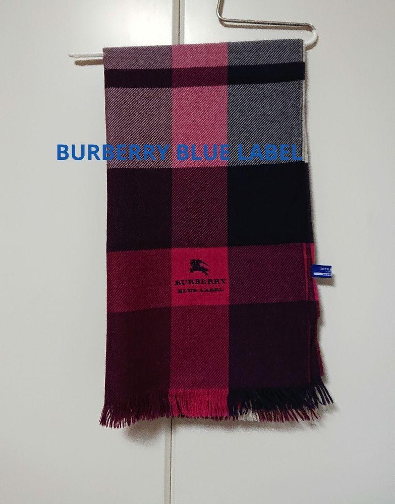 Burberry Blue Label Fringed Plaid Muffler Stole 52x180cm Used