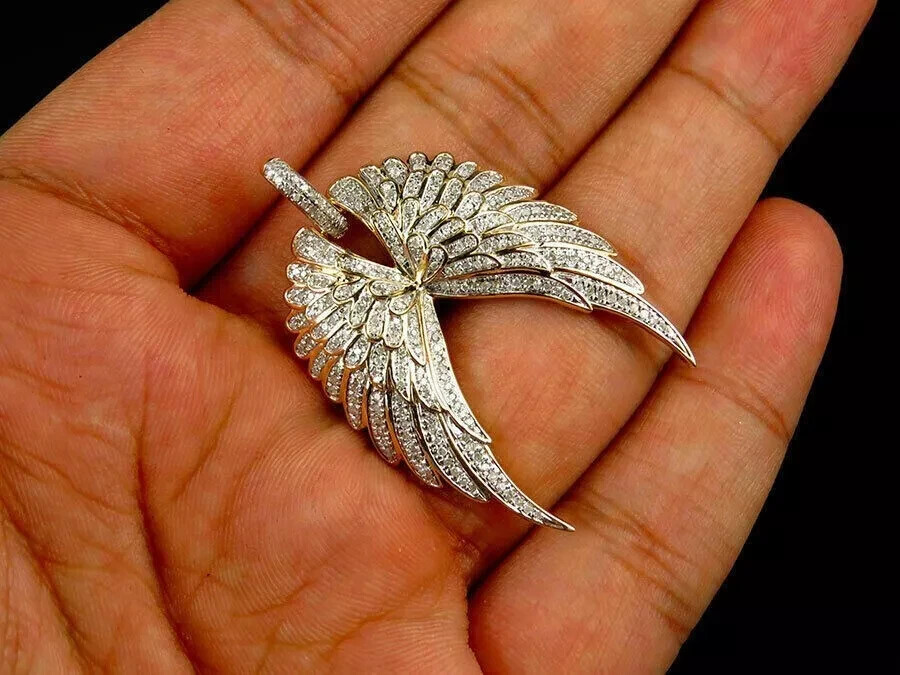 14k Yellow Gold Plated Open Angel Wings 1.50Ct Round Lab Created Diamond Pendant