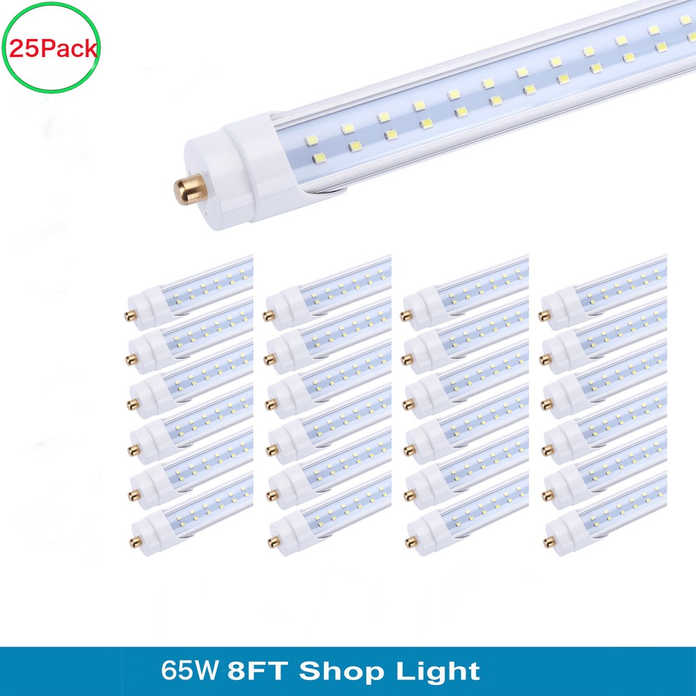 25Pack 8FT Led Tube Light 65W FA8 T8 T12 Single Pin 8 Foot Led Shop Light 6000K