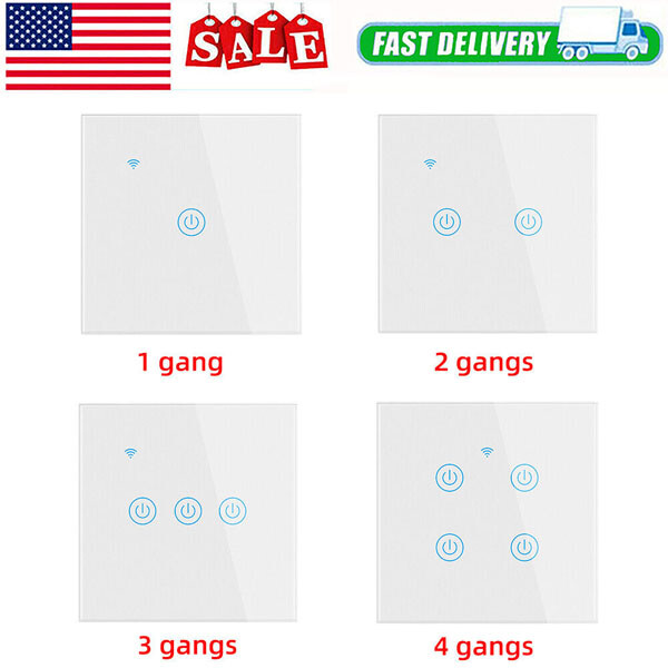 1/2/3/4 Gang WiFi Smart Wall Touch Light Switch Glass Panel For Alexa/Google APP