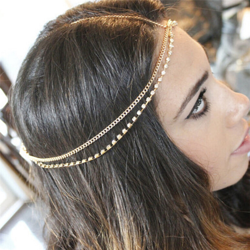 Metal Multilayer Boho Head Chain Headband for Wedding Hairstyle Hair Accessory