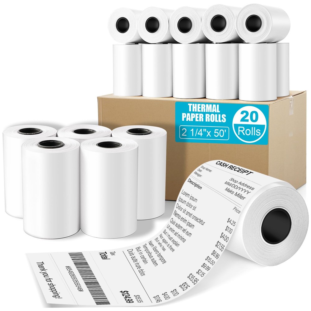 2.25 x 50ft BPA-Free Thermal Receipt Paper Rolls for POS Printers