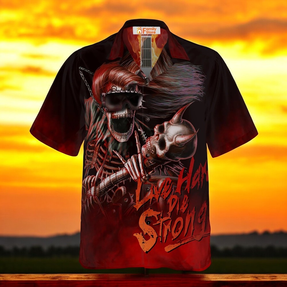 Live Hard Die Strong Burning Guitar Hawaiian Shirt