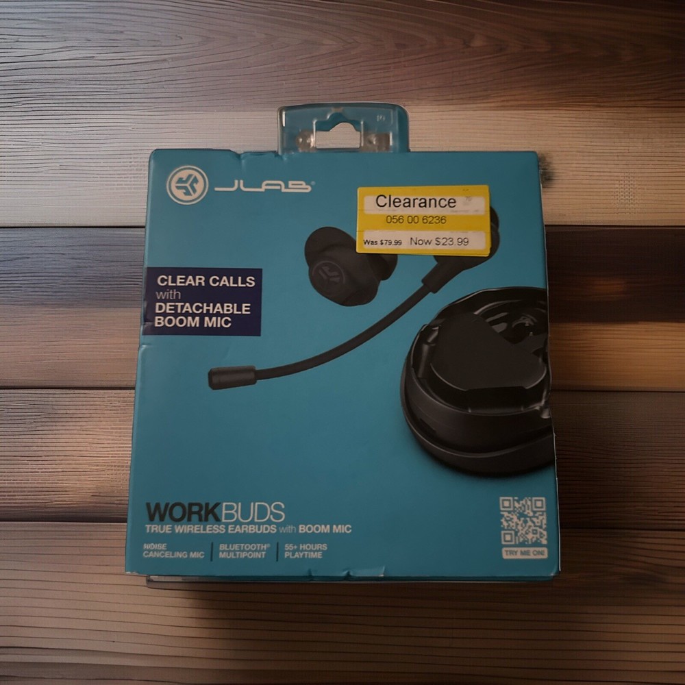 JLab Work Buds Wireless Earbuds with Detachable Boom Mic & Noise Canceling