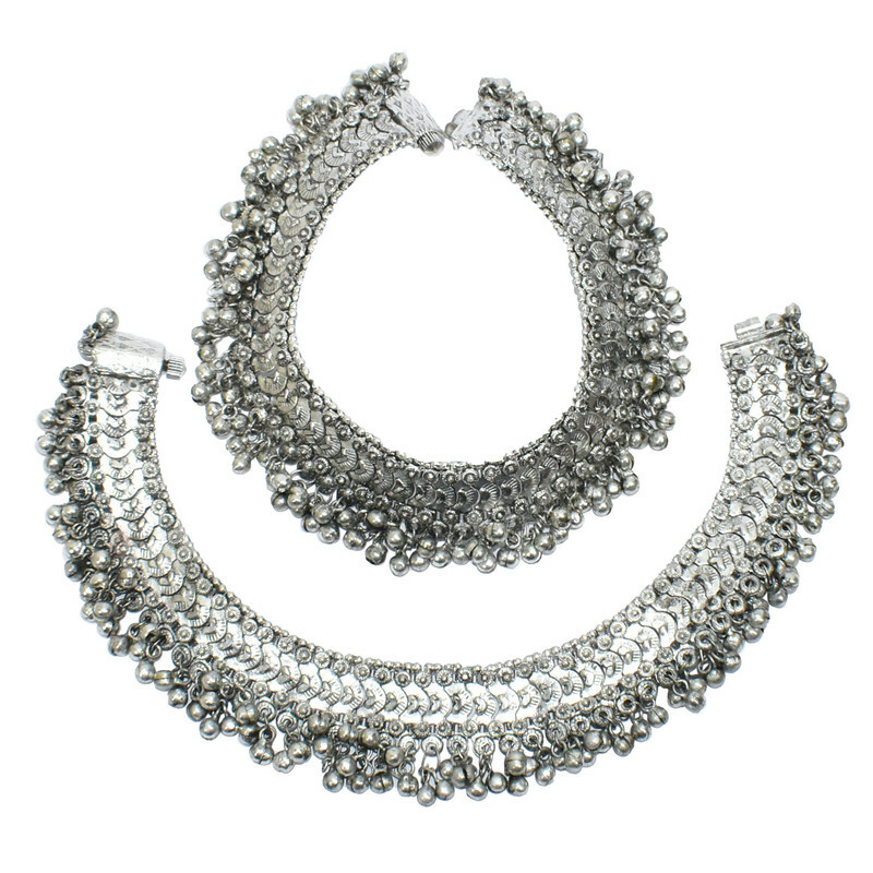 Women Fancy Payal Anklet Pajeb Silver Plated Painjan Ghungroo Bracelet Chain