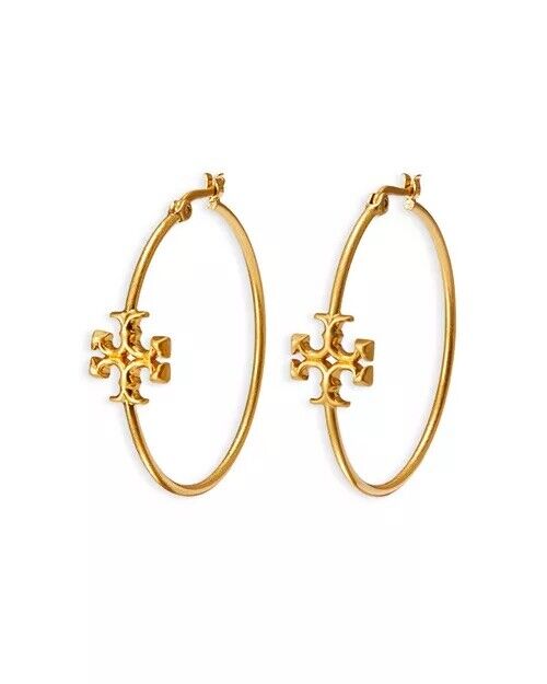 Tory Burch Kira Logo Hoop Earrings Classic Logo Lady Perfect Gift