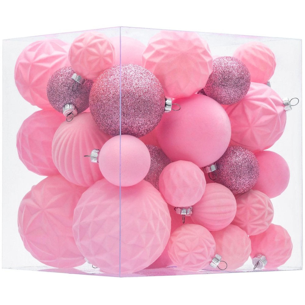Velvet Pink Christmas Ball Ornaments 36pcs Shatterproof Tree Decorations
