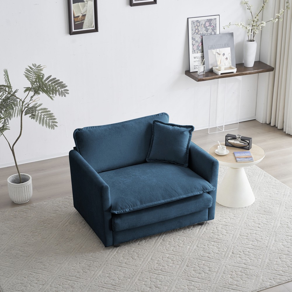 Deep Seat Comfy Blue Upholstered Reading Armchair for Living Room