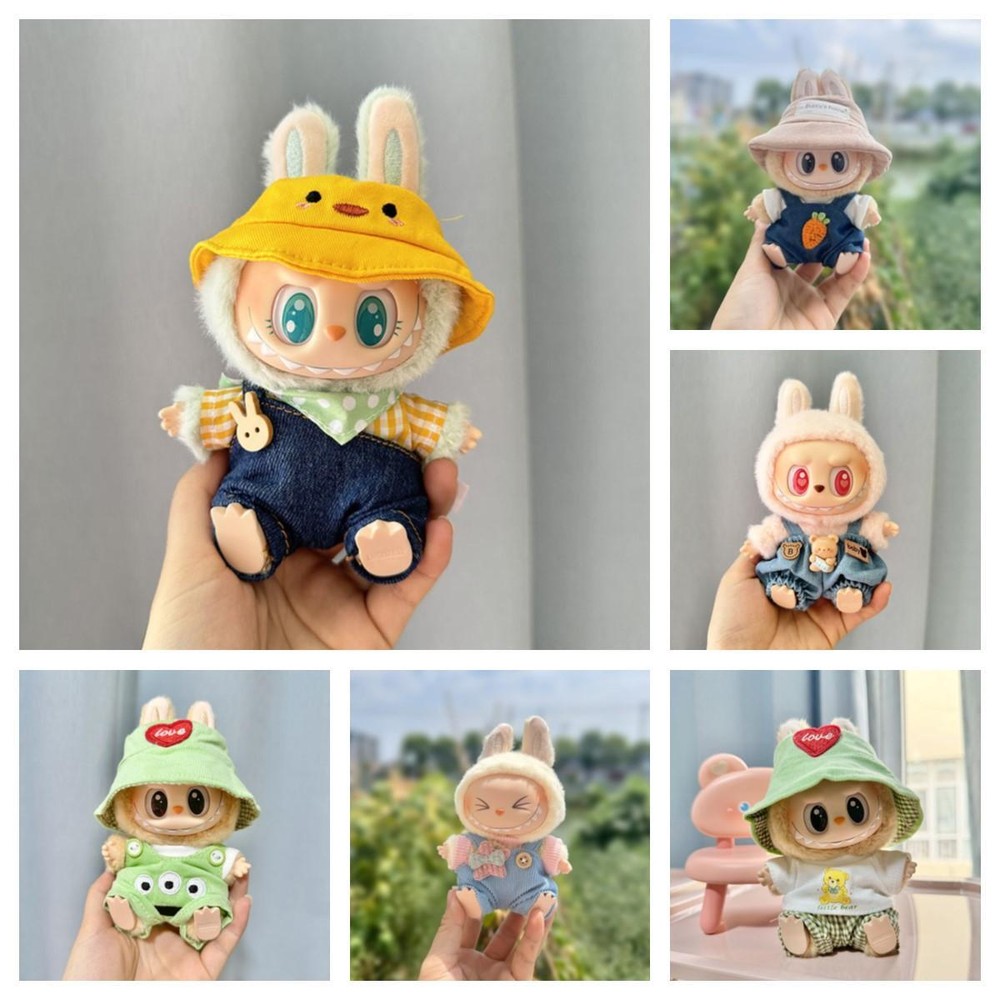 for Labubu 17cm Mini Plush Doll Clothes Outfit – Kpop Exo, Sit Party Overalls