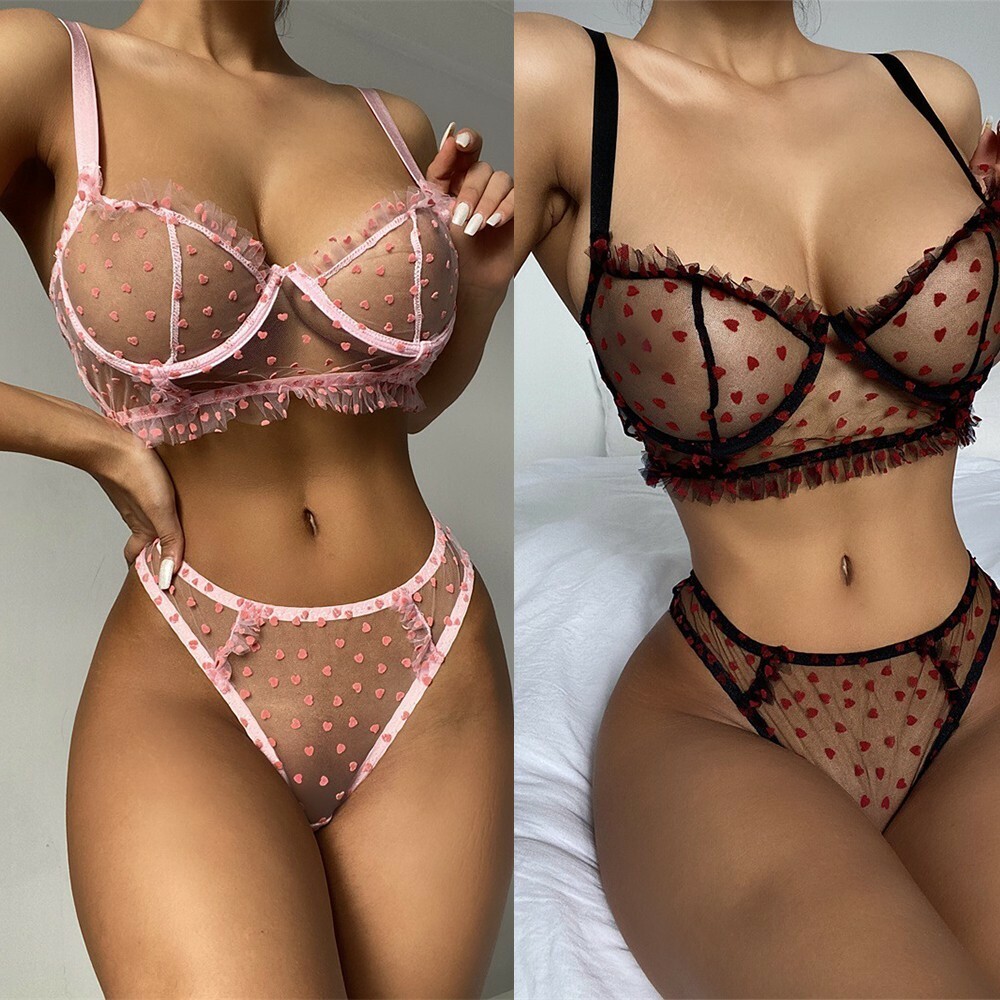 See Through Mesh Sheer Bra And Panty Ultra-thin Sexy Unlined Bra Set Nightwear