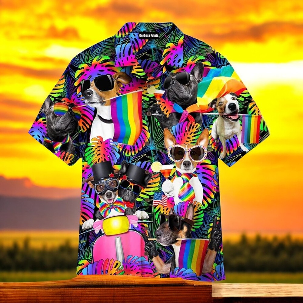 LGBT Happy Dogs Pride Month Palm Leaves Pattern Hawaiian Shirt