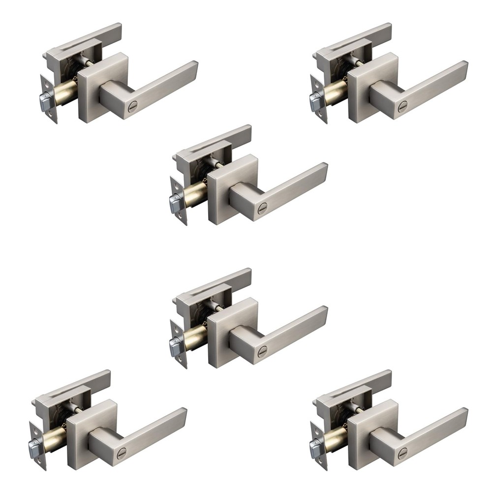 Brushed Nickel Interior Door Handle,Privacy Door Lever for Bath & Bed,Keyless...