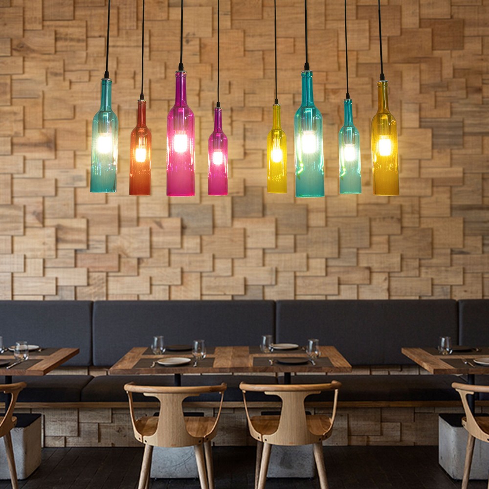 Vintage 8-Glass Bottle Chandelier Pendant Light for Wine Bar or Club Decor