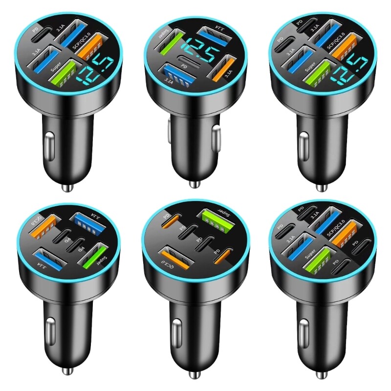 Multi Port Fast Car Charger Adapter with LED Light for Rapid Charging