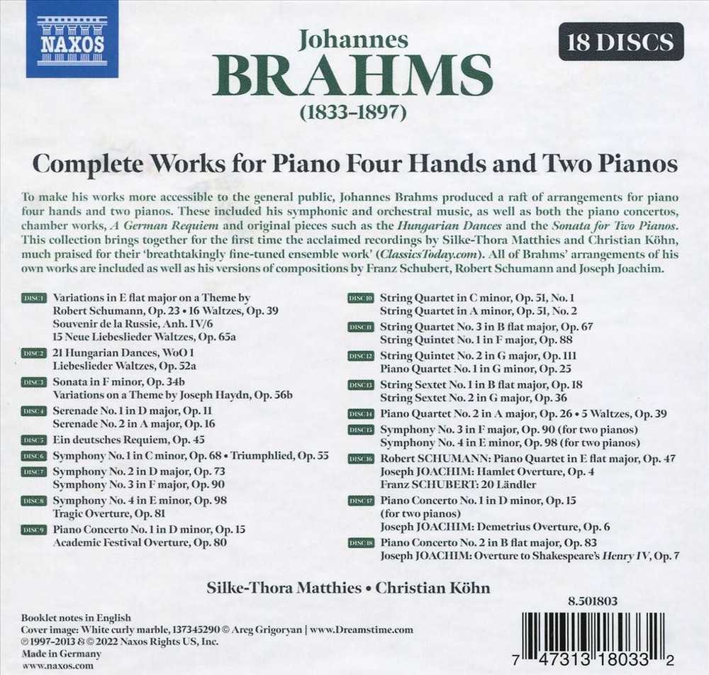 Brahms Complete Piano Works by Matthies and Kohn 2022 CD