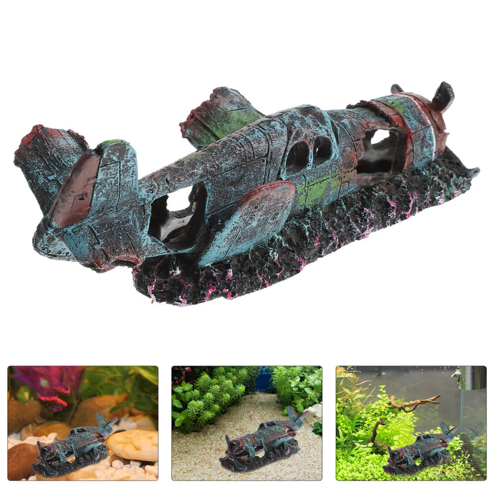 Aquarium Decor Airplane Ornament Underwater Decoration Fish Tank Art