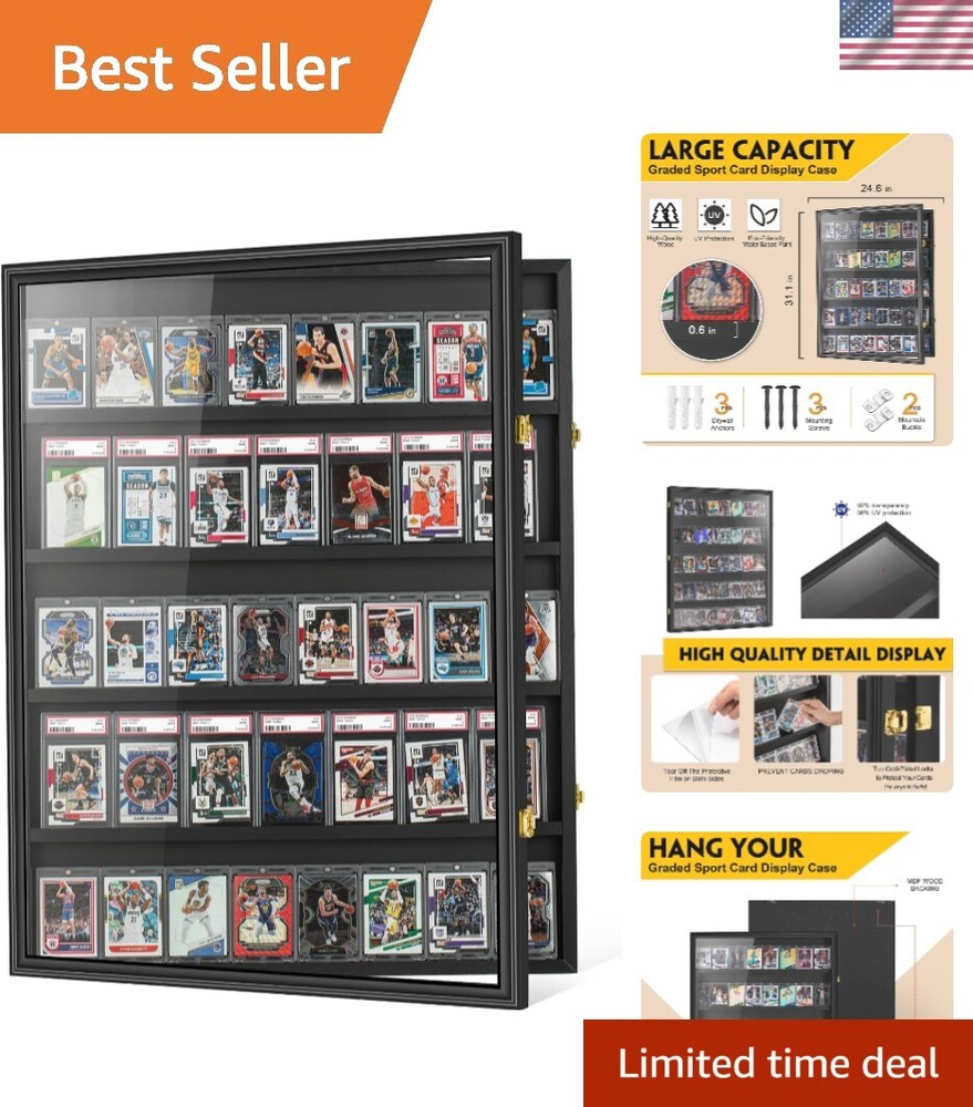 Wooden Baseball Card Display Case Holds 40 Graded Sport Cards