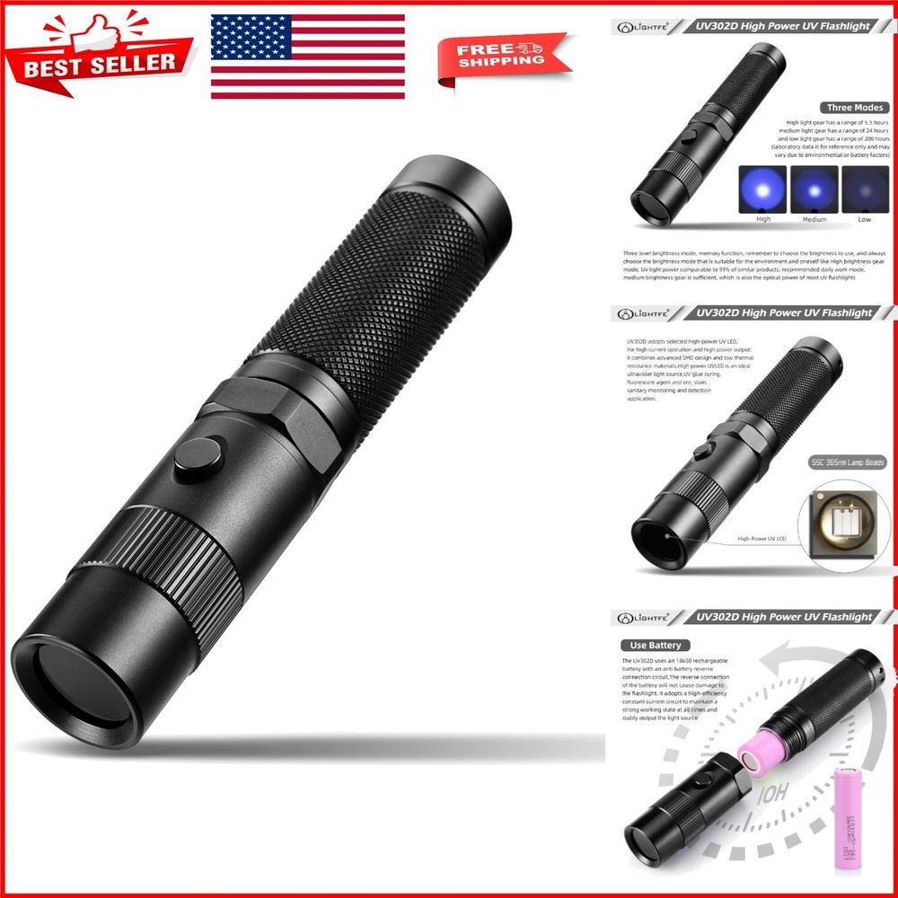 High Power Aluminum UV Black Light Flashlight - Perfect for Pet Stains & Curing