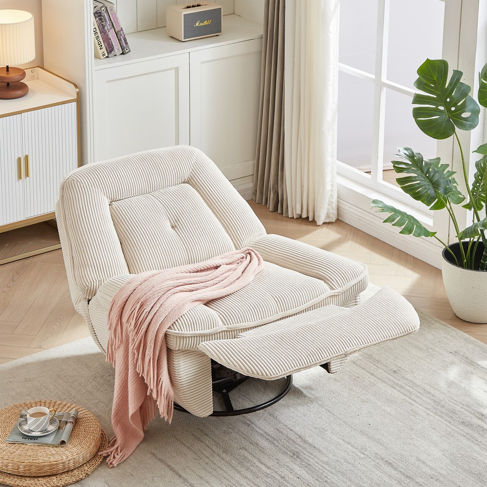 [VIDEO]360 Degree Corduroy Swivel Upholstered Manual Recliner Chair,Theater Recl