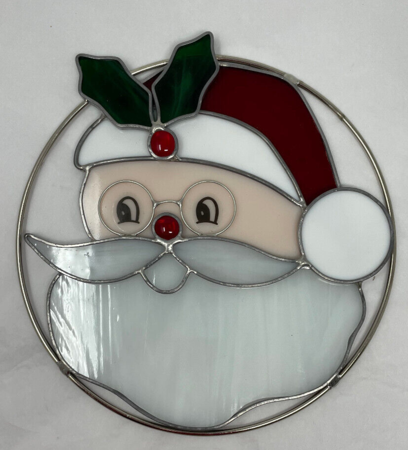 Vintage Santa Face Stained Glass Sun Catcher 8