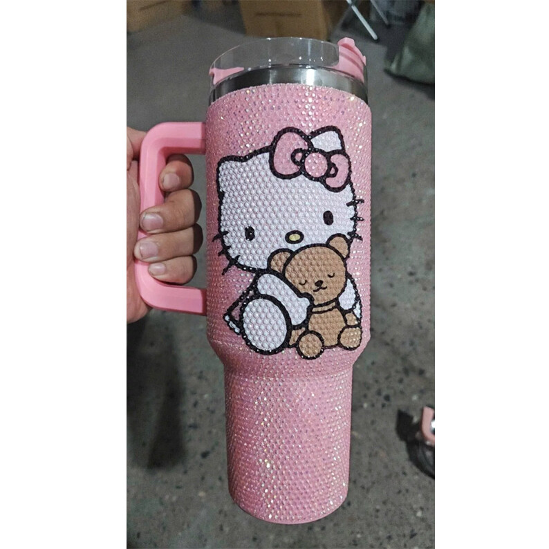 Customer Name Hello Kitty 40oz Rhinestone Tumbler, Personalized Bling Tumbler-image
