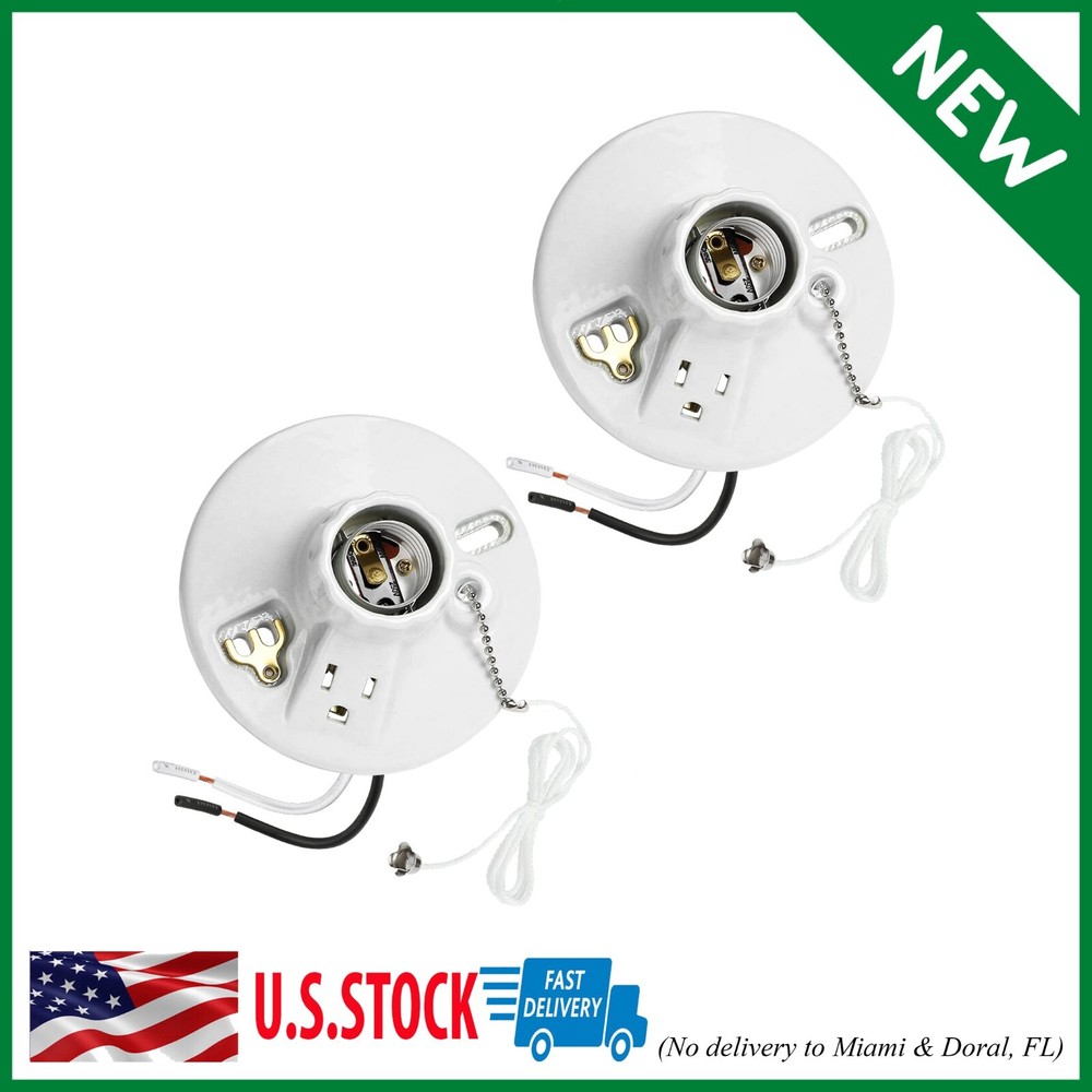 DEWENWILS Porcelain Pull Chain Light Socket with Grounded Outlet