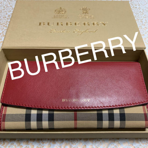 BURBERRY Nova Check Bi-fold Long Wallet in Red & Beige Canvas Leather 2839
