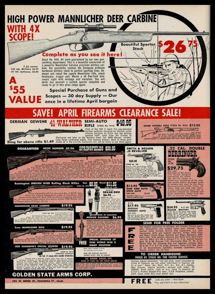 1958 MANNLICHER Deer Carbine..German Gewehr Rifle Golden State Multi-gun AD