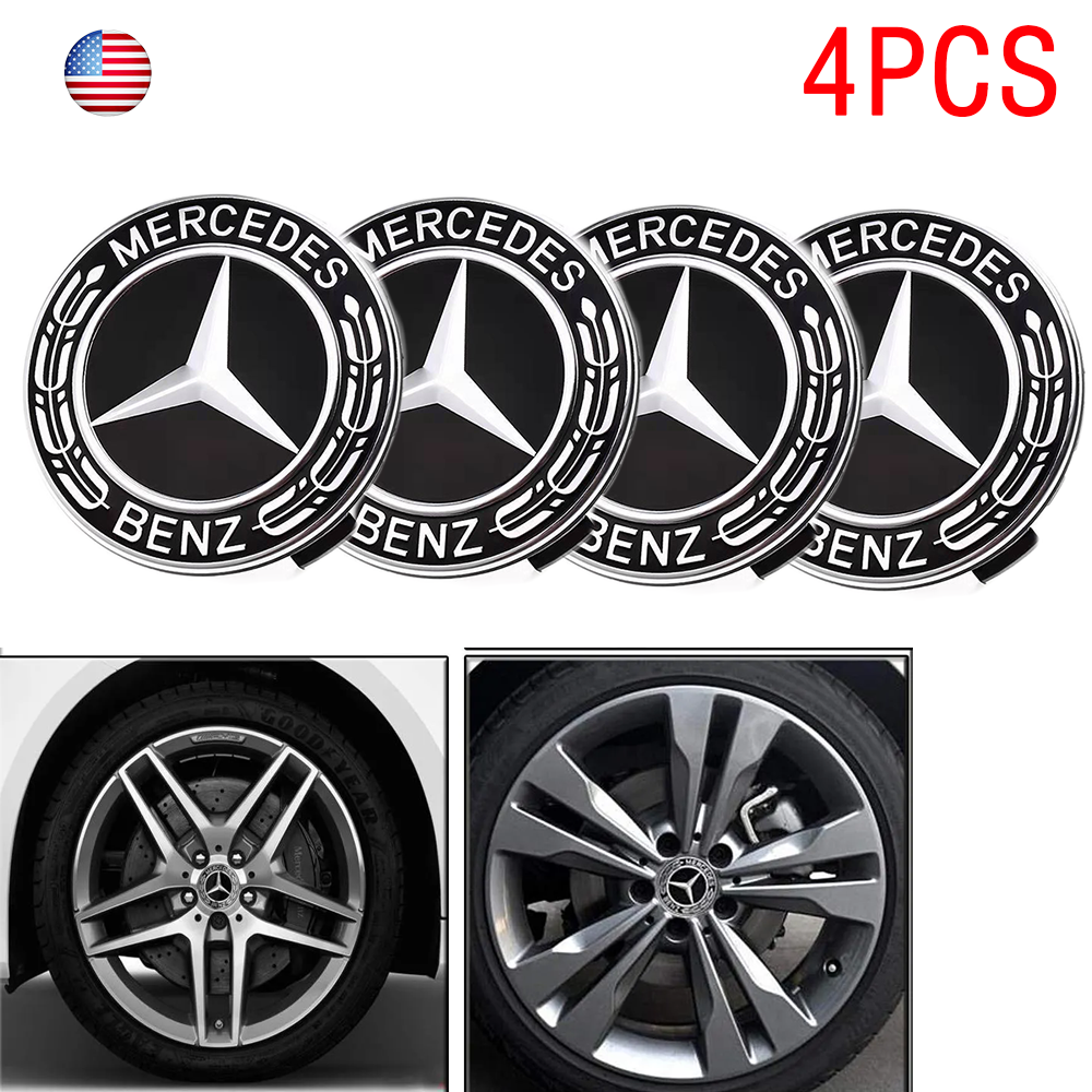 4 x 75mm Black Alloy Wheel Centre Hub Caps Fit Mercedes A B C E S M ML GLA Class