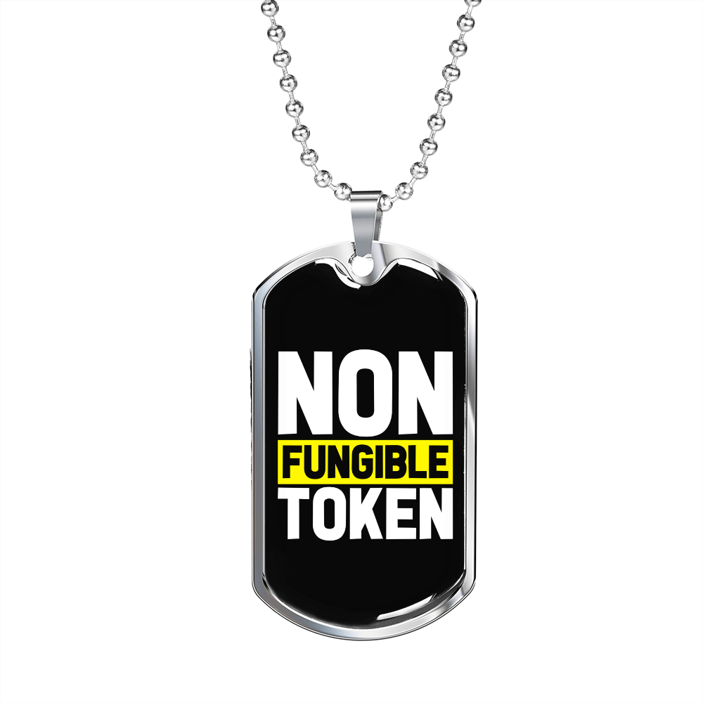 Non Fungible Token  Crypto Necklace Stainless Steel or 18k Gold Dog Tag 24
