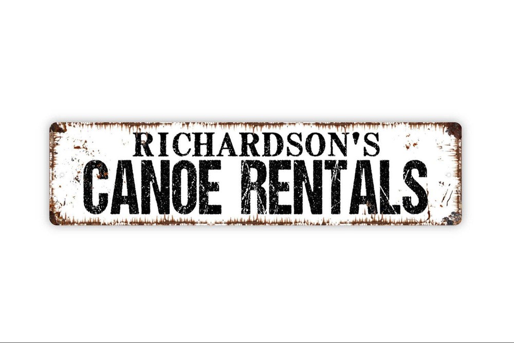 Personalized Canoe Rentals Sign, Custom Metal Sign, Rustic Street Sign or Door