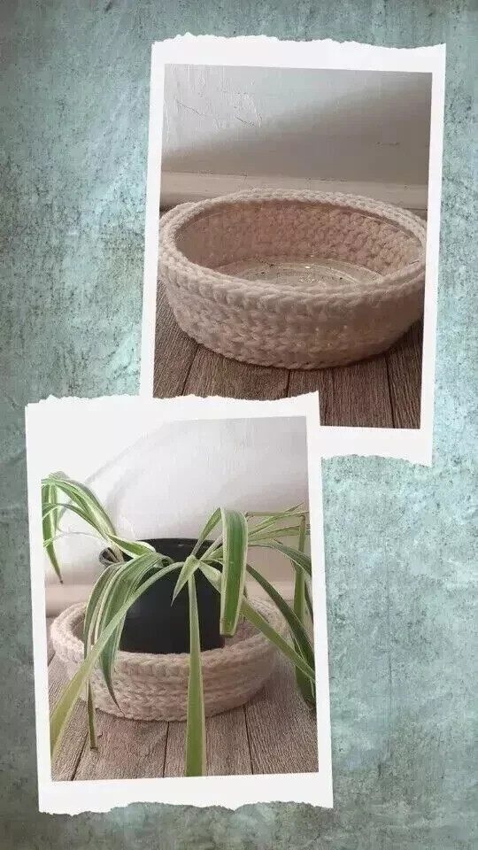 handmade boho crochet plant dish saucer cover aran cream white 6 inch set