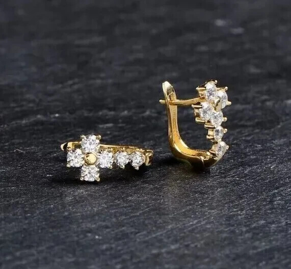 1.50Ct Round Moissanite 14k Gold Huggie Hoop Earrings for Women