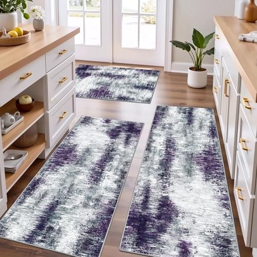 Non-Slip Washable Kitchen Rug Set of 3 Abstract Design Floor Mats