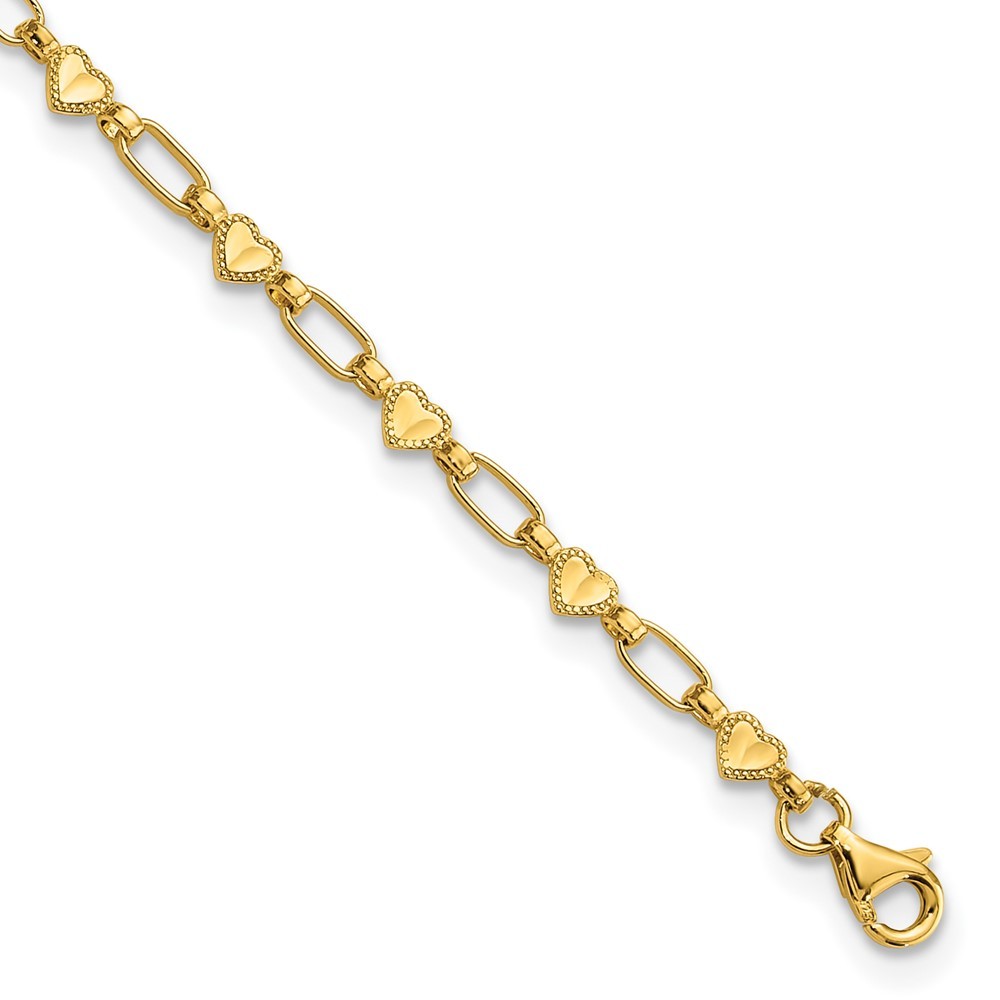 Sterling Silver Gold-tone Heart Link Anklet 10