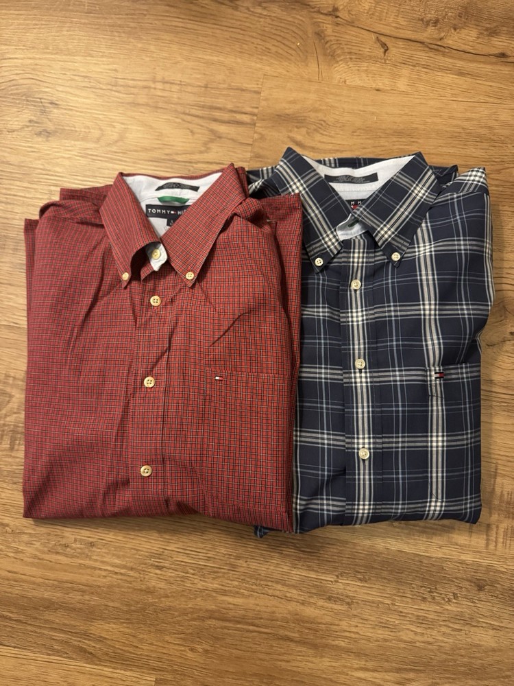 Tommy Hilfiger Men's Size Large Dress Shirt Bundle - Red & Blue 2-Pack