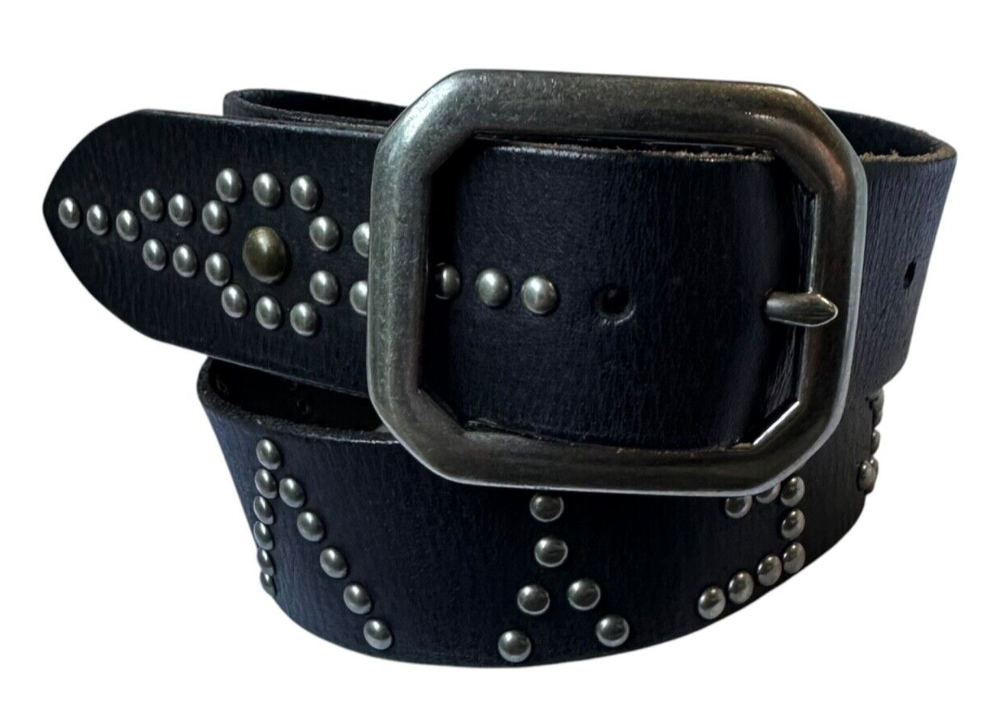 Genuine Betsey Johnson Silver Studded Leather Belt Mens Unisex Size 34 M