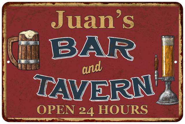 Juan's Red Bar and Tavern Personalized Rustic Sign Wall Decor 112180046038