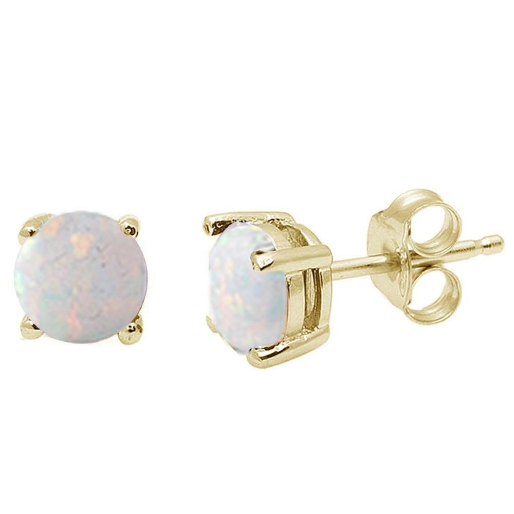 1.25ct Round Opal Sterling Silver YGP Basket Stud Earrings