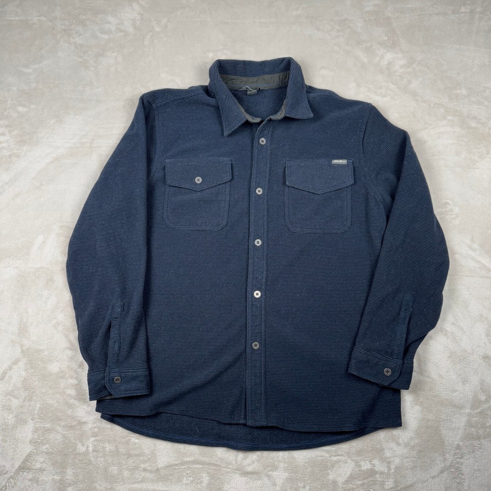 Eddie Bauer Mens XL Blue Fleece Shacket Lightweight Casual Button-Up