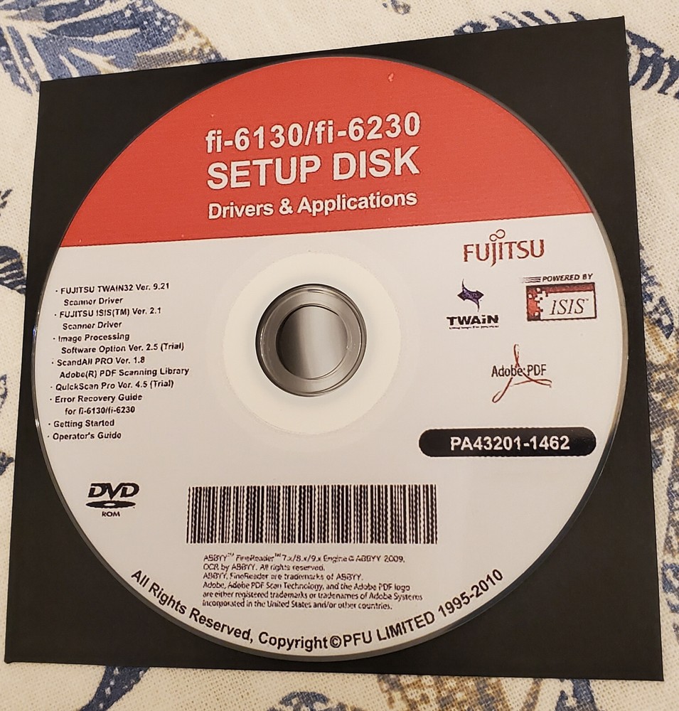 Fujitsu fi-6230 & fi-6130 Scanner Software and Drivers Disk (CD)  for Windows