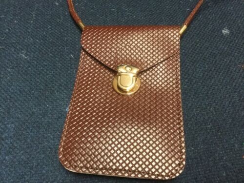 AROUND THE NECK Brown soft vinyl wallet passport or money carry case