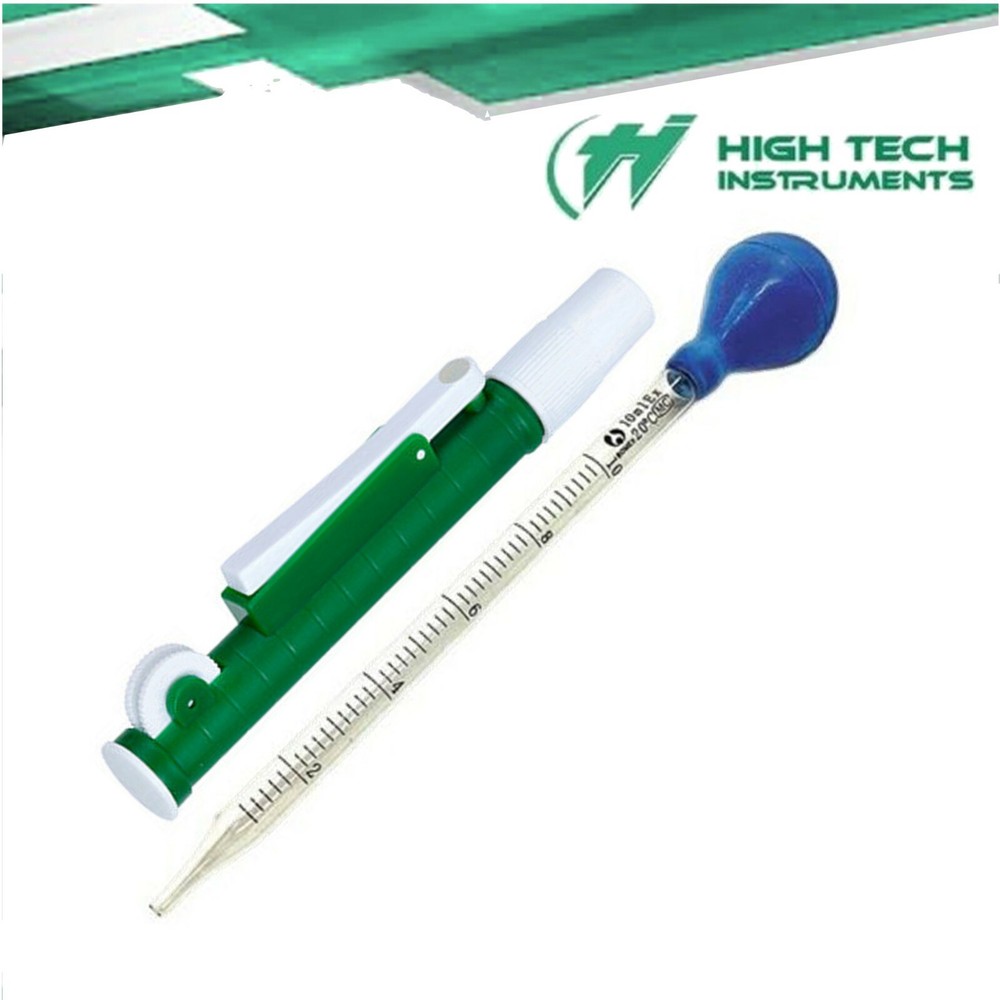 Pipette Pump 10ml Green + 10ml Glass Transfer Graduated Pipette Dropper Combo