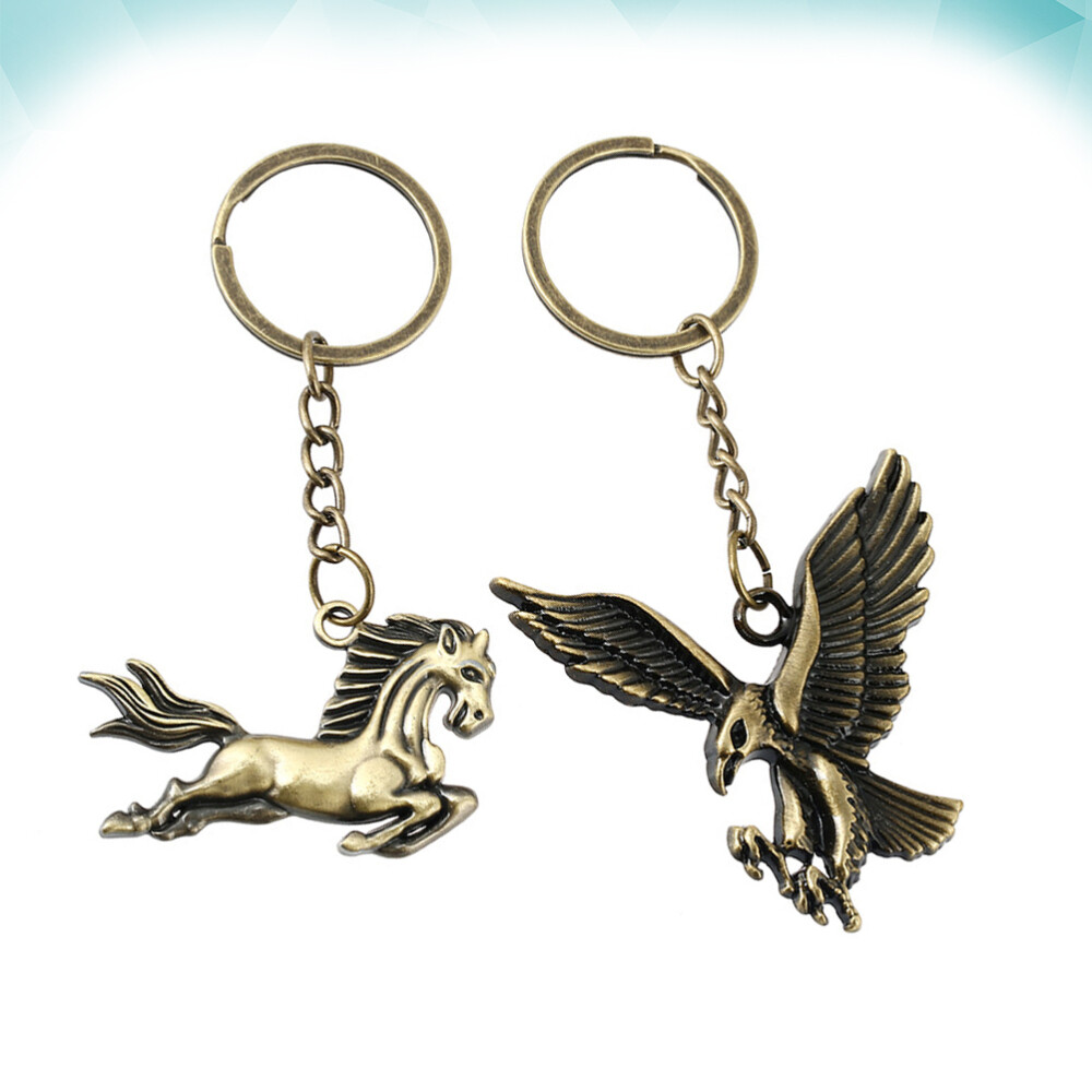 2PCS Vintage Bronze Graduation Keychain Gift with Bag Pendant  