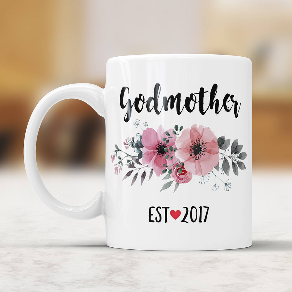 New Godmother 2017 Coffee Mug Floral Godmother Gift Godparent Announcement Gift