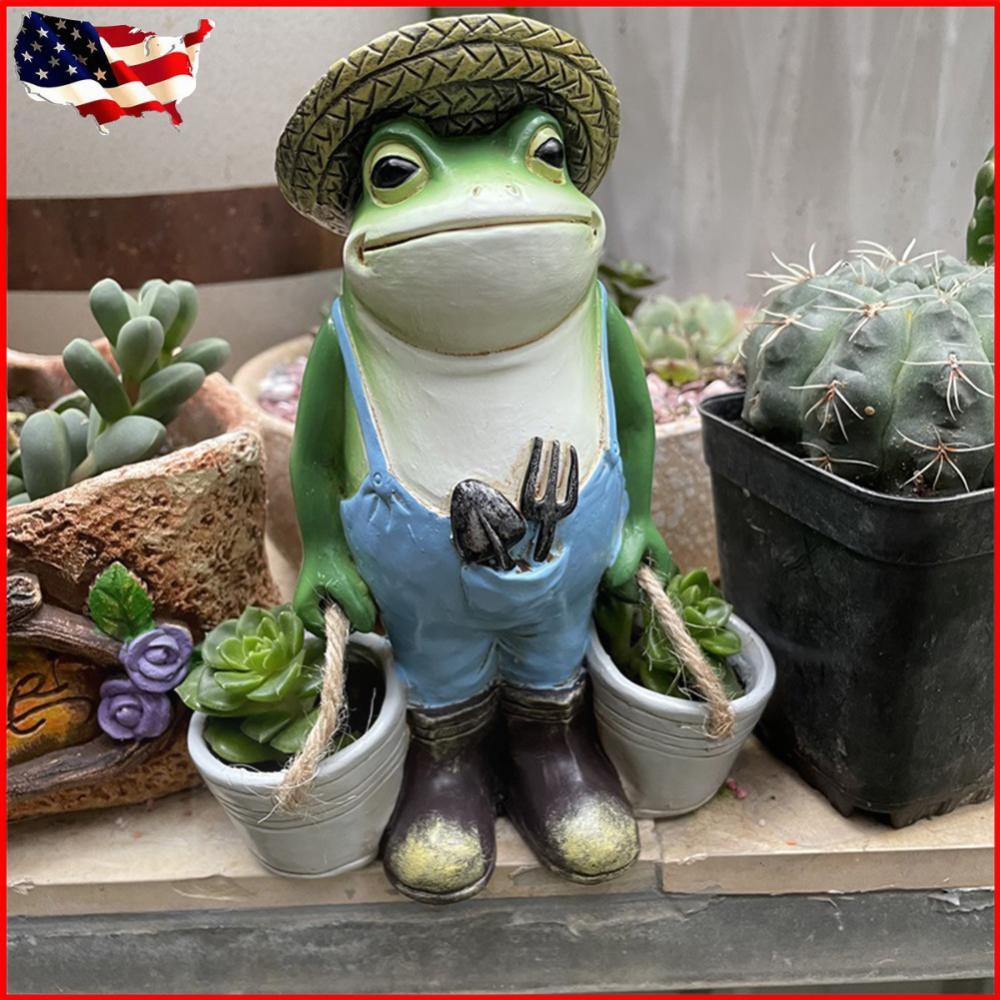 Funny Frogs Garden Statue Resin Frog Bucket Flower Pot for Indoor Outdoor Decor