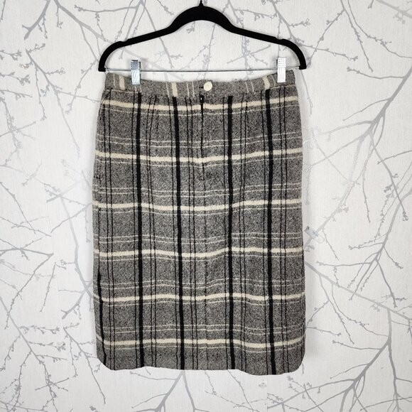 Erra Rocke Vintage Gray Plaid Wool Pleated Pencil Skirt Size M Made in Germany