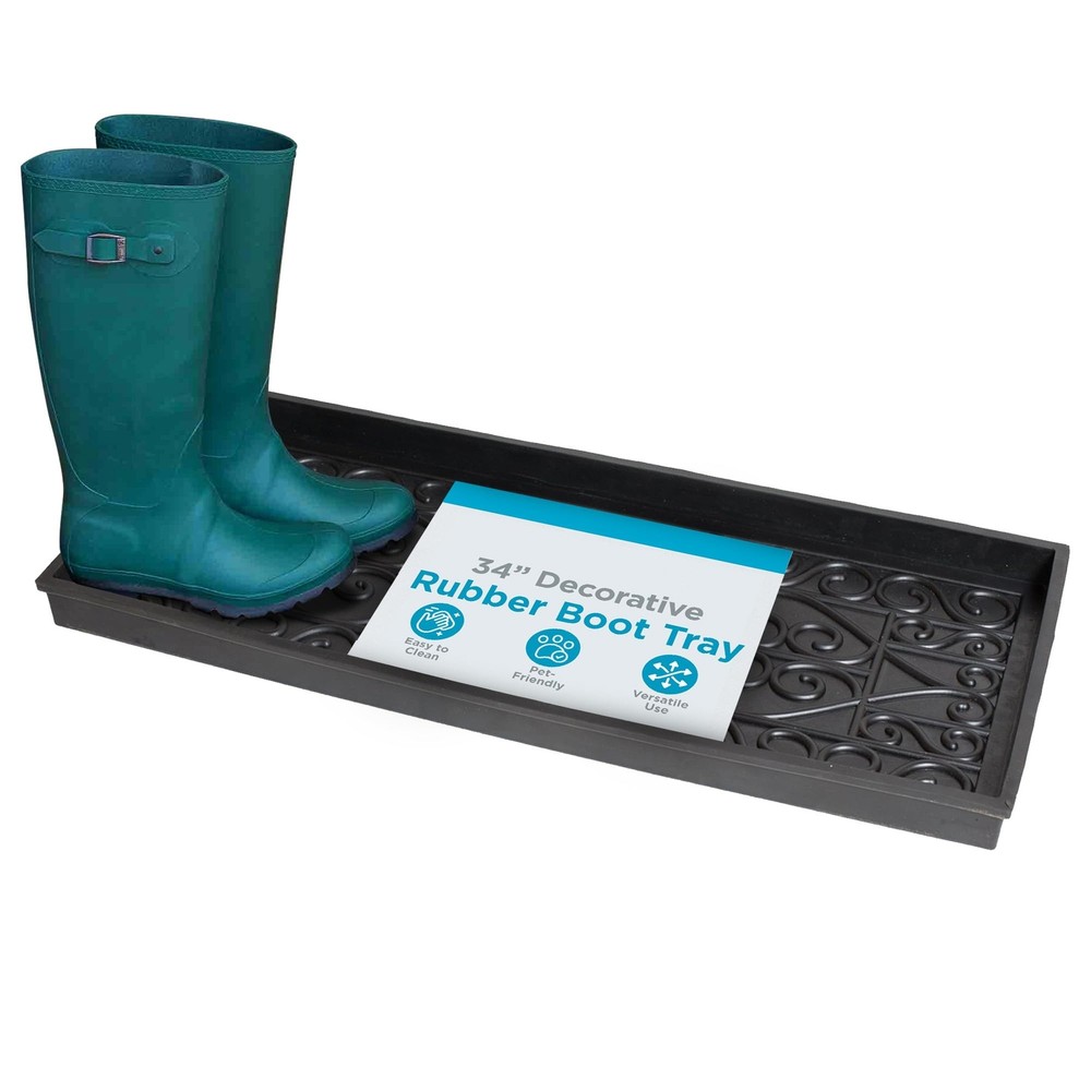 Non-Slip 34-Inch Waterproof Rubber Boot Tray for Entryway Shoe Storage