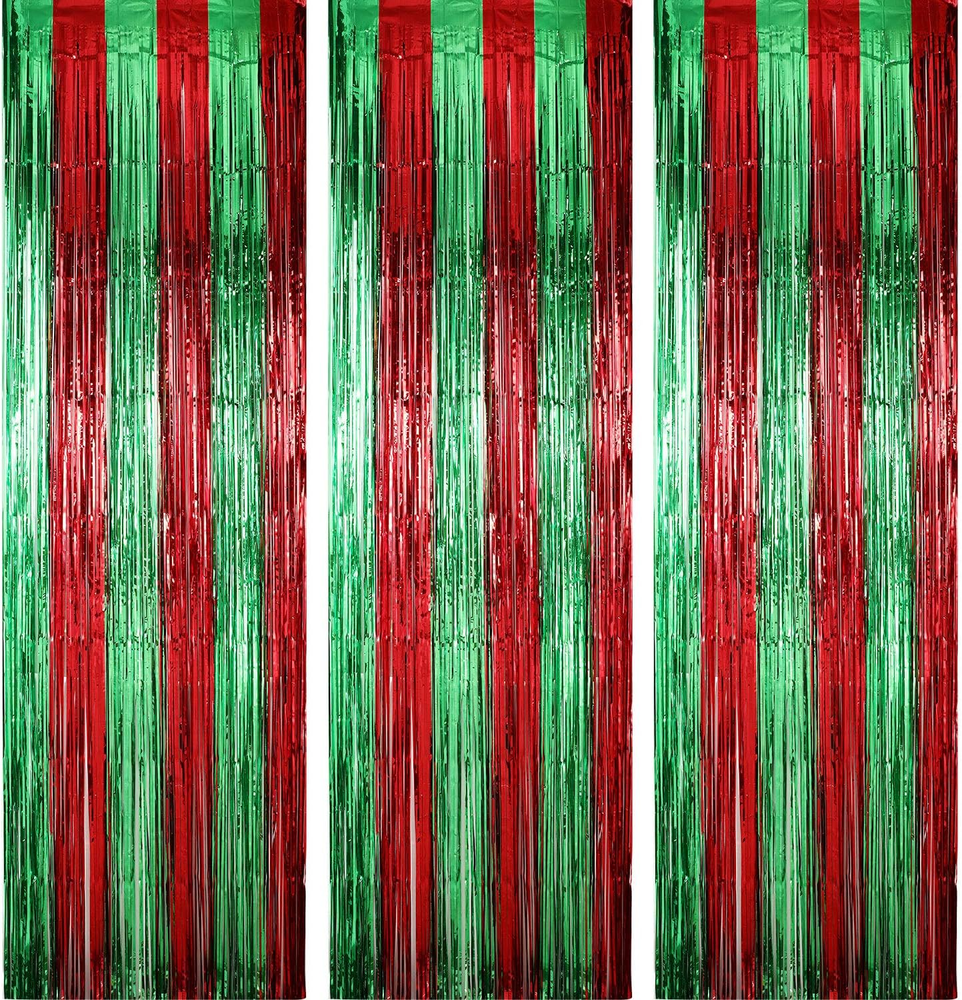 3 Pack Christmas Foil Fringe Curtains Christmas Party Decoration 3.28 X 8.2 Ft M
