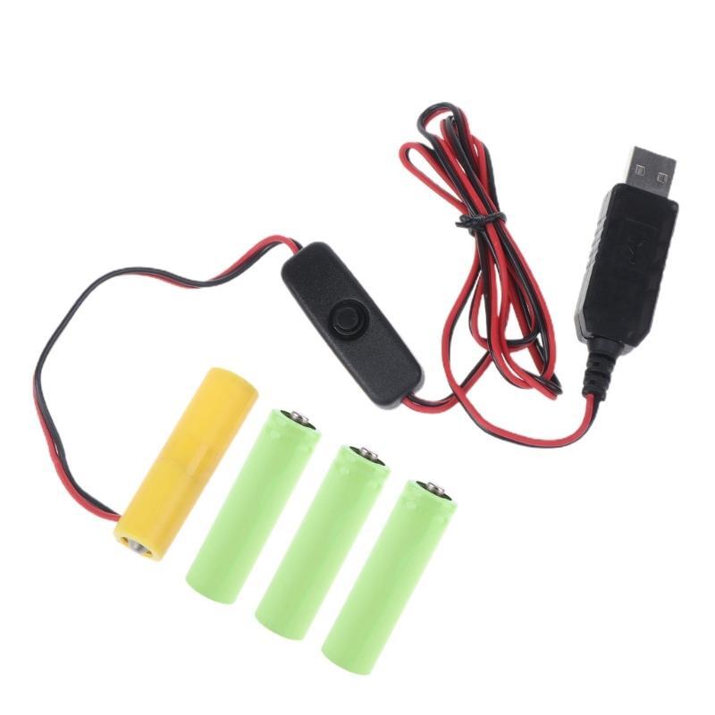 6V AA Dummy Battery Adapter USB Power Supply Cable Replace 4x 1.5V AA Battery